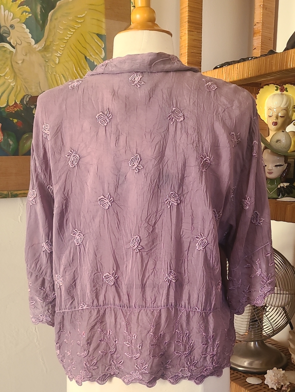 Johnny Was Collection Lavender Rose Embroidered Peplum Blouse Size Large - Picture 7 of 12
